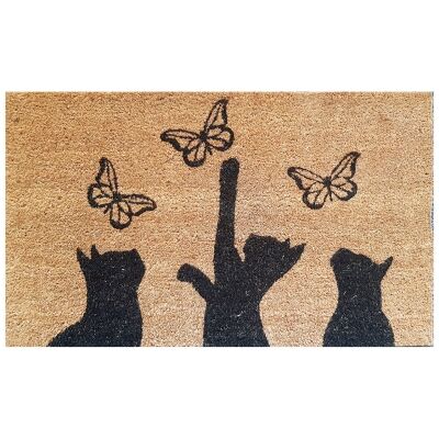Cat Catching Butterflies Coir Doormat, 75x45cm