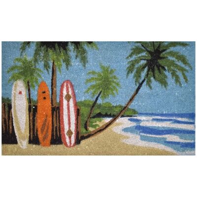 Surfing Board on The Beach Coir Doormat, 75x45cm