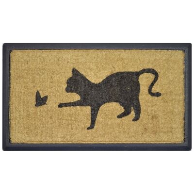 Playing Cat Rubber Edged Coir Doormat, 70x40cm