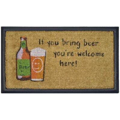 "Bring Beer & Welcome" Rubber Framed Coir Doormat, 70x40cm