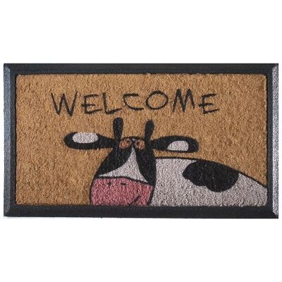 Welcoming Cow Rubber Edged Coir Doormat, 70x40cm