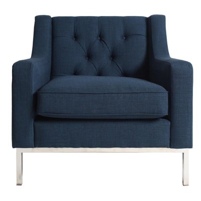 Montgomery Tufted Fabric Armchair, French Navy