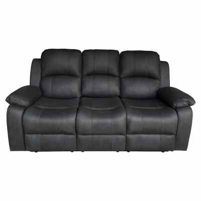 Hunsdon Leather Look Fabric Recliner Sofa, 3 Seater, Black