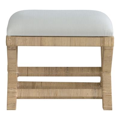 Lenvar Rattan & Mahogany Timber Ottoman Bench with Fabric Seat, 60cm