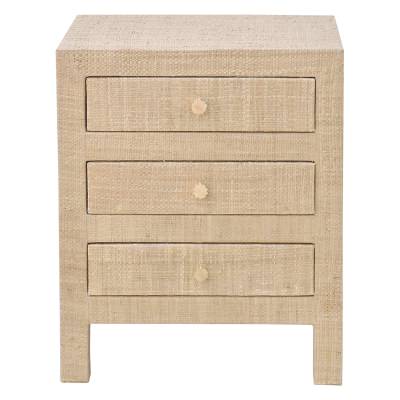 Calnoir Raffia Weave & Mahogany Timber 3 Drawer Bedside Table