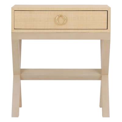 Lenvar Raffia Weave & Mahogany Timber Bedside Table