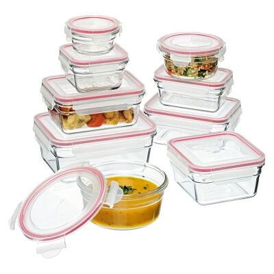 Glasslock Oven Safe 9 Piece Tempered Glass Food Container Set
