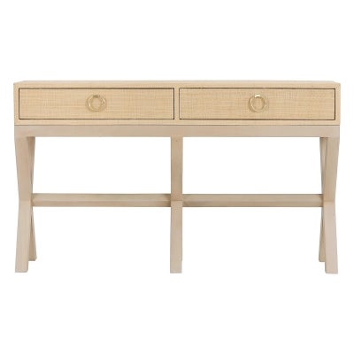 Lenvar Raffia Weave & Mahogany Timber Console Table, 138cm