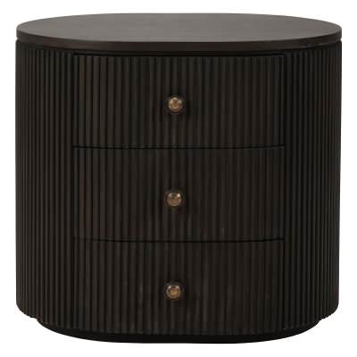 Zareth Mahogany Timber Oval Bedside Table, Licorice