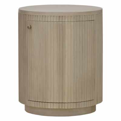 Zareth Mahogany Timber Round Bedside Table, Sandbar