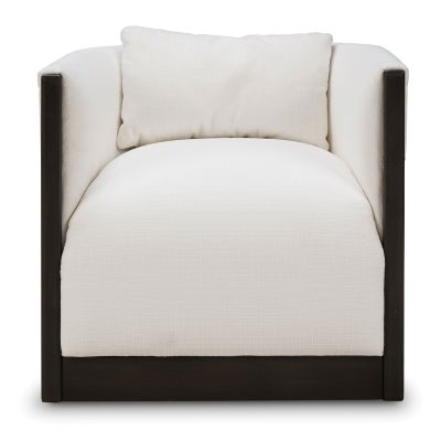 Zareth Fabric & Mahogany Timber Swivel Tub Chair, Licorice / Artic White