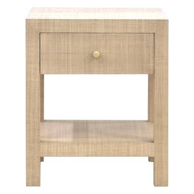 Calnoir Raffia Weave & Mahogany Timber 1 Drawer Bedside Table