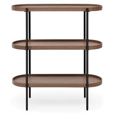 Cleo Wood & Metal 3 Tier Display Shelf, 90cm, Walnut / Black