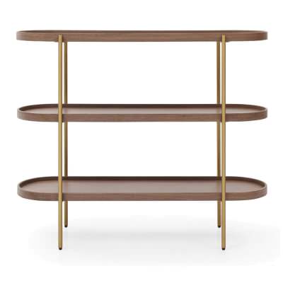 Cleo Wood & Metal 3 Tier Display Shelf, 120cm, Walnut / Gold