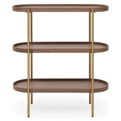 Cleo Wood & Metal 3 Tier Display Shelf, 90cm, Walnut / Gold