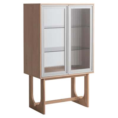 Oscar Fluted Glass & Wood 2 Door Tall Cabinet