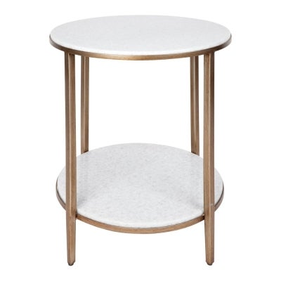 Chloe Stone & Iron Side Table, Antique Gold