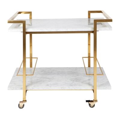 Franklin Marble & Stainless Steel Drinks Trolley, Gold / White