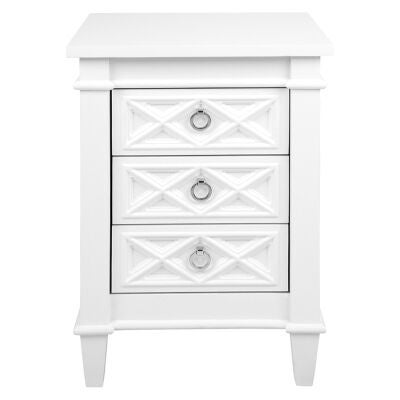 Plantation 3 Drawer Bedside Table, Small, Satin White
