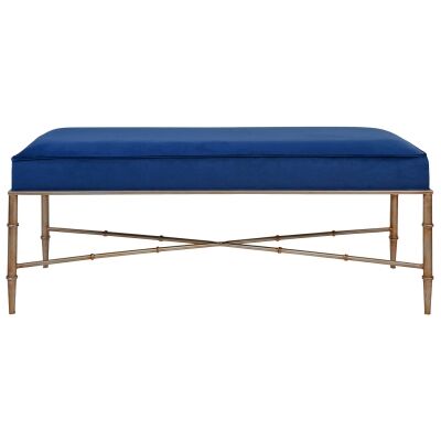 Clara Velvet Fabric & Metal Ottoman Bench, 120cm, Royal Blue