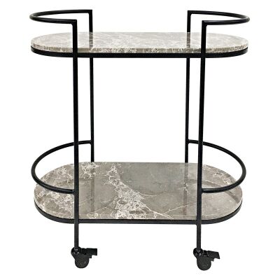 Southside Marble Stone &  Stainless Steel Bar Cart, Black / Grey