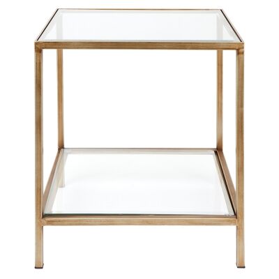 Cocktail Glass Top Iron Square Side Table, Antique Gold