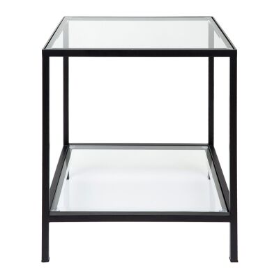 Cocktail Glass Top Iron Square Side Table, Black