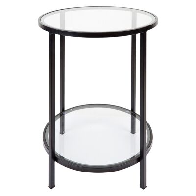 Cocktail Glass Top Iron Round Side Table, Black