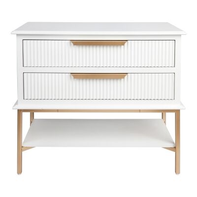 Aimee Bedside Table, Large, White / Gold