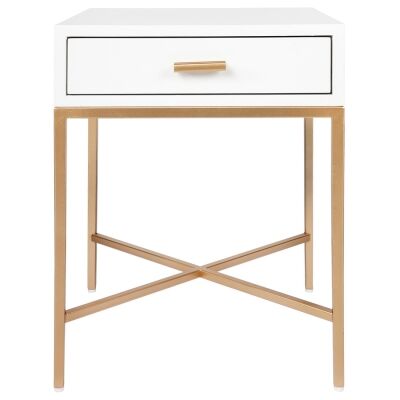 Nessa Bedside Table, White / Gold