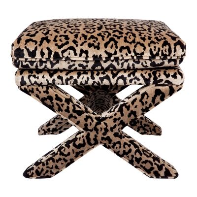 Candace Fabric Foot Stool, Leopard