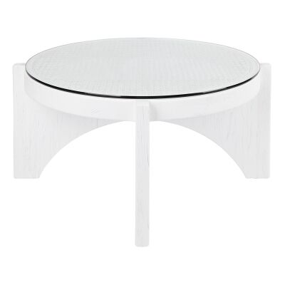 Oasis Glass Topped Ash Timber Round Coffee Table, 70cm, White