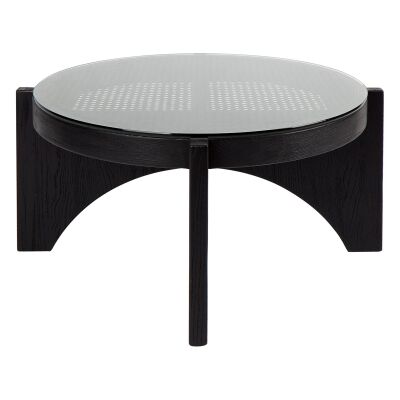 Oasis Glass Topped Ash Timber Round Coffee Table, 90cm, Black