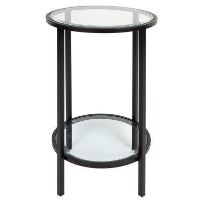 Cocktail Glass Top Iron Petite Round Side Table, Black