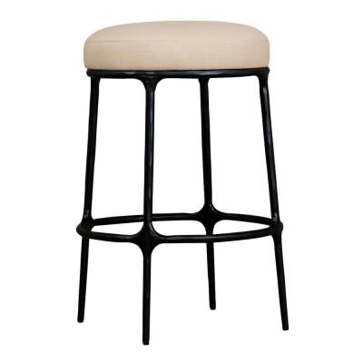 Heston Fabric & Metal Round Kitchen Stool, Beige / Black