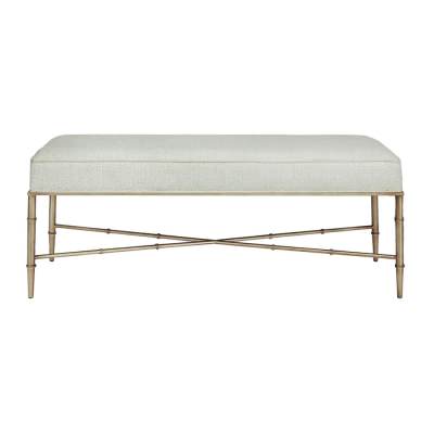 Hacienda Fabric & Iron Ottoman Bench, 120cm, Speckle Ecru / Antique Gold