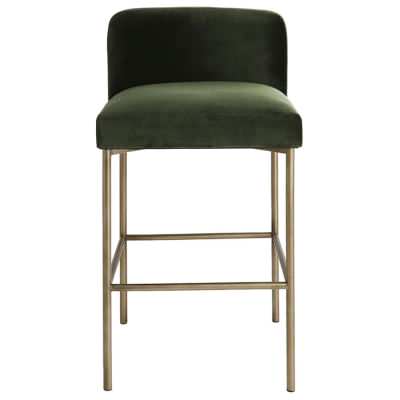 Leon Velvet Fabric & Metal Kitchen Stool, Moss / Antique Gold