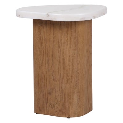 Solstice Marble Top Wooden Side Table, Ivory / Oak