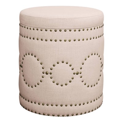 Bradshaw Fabric Round Storage Ottoman Stool, Fawn