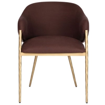 Heston Fabric & Metal Dining Armchair, Chocolate / Brass