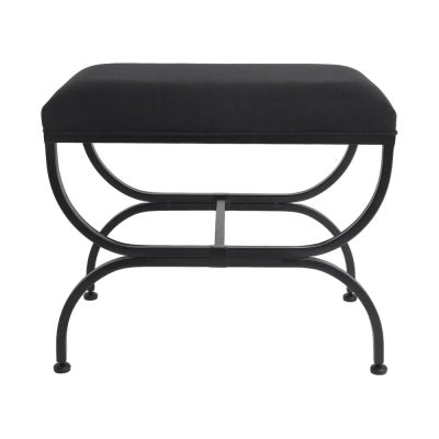 Novak Fabric & Iron Ottoman Stool, Black
