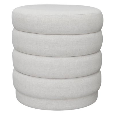 Demi Fabric Round Ottoman Stool, Ecru