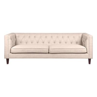 Tuxedo Tufted Fabric Sofa, 3 Seater, Fawn