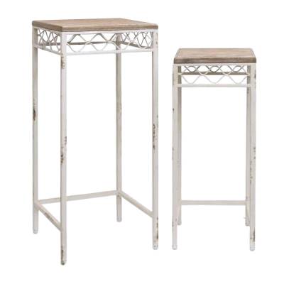 Sandend Wood & Iron 2 Piece Square Side Table / Plant Stand Set