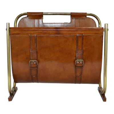 Paxley Leather & Metal Magazine Rack, Tan