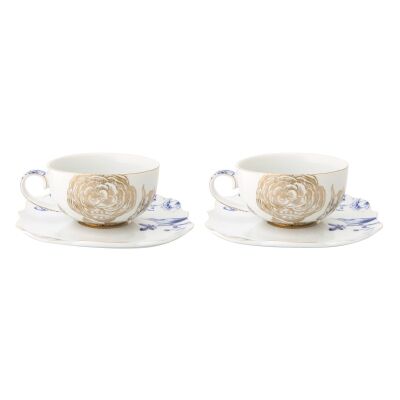 Pip Studio Royal White Porcelain Cup & Saucer Set, Set of 2