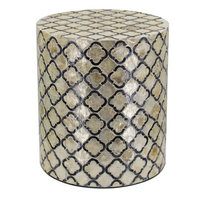 Eliat Seashell Inlay Round Accent Stool / Side Table