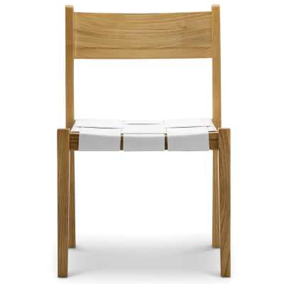 Laine Leather Strape & Timber Stackable Dining Chair, Set of 2, Natural / White