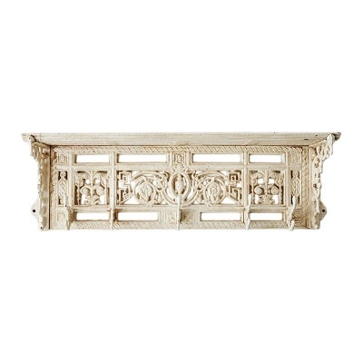 Sybil Cast Iron Wall Shelf with Hooks, Antique White