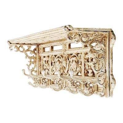 Sybil Cast Iron Wall Shelf with Hooks, White / Rust